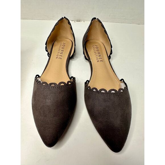 Journee Collection Women's Jezlin Scalloped Flats Grey Size 8W NEW - Picture 2 of 7